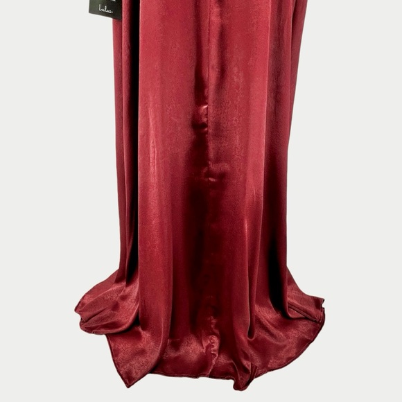 Lulus NWT Constantine Burgundy Satin Maxi Dress Size XL Side Slit Surplice Neck - Picture 10 of 16
